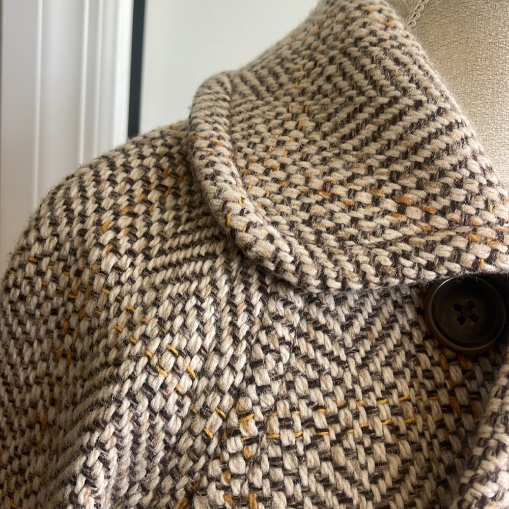 EUC J.Crew tan and brown tweed oversized button-down preppy old money pea coat - Picture 5 of 10